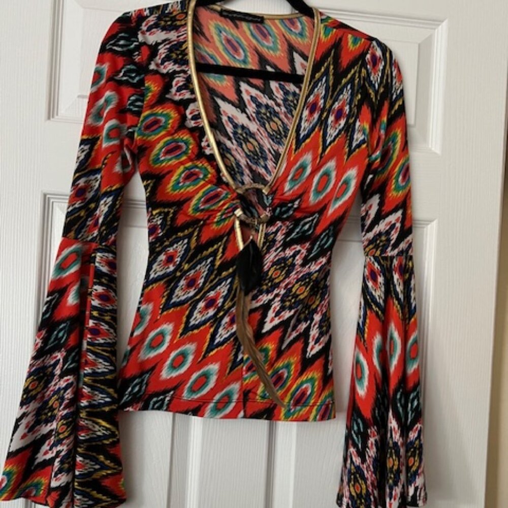 Symphony Long Sleeve Multi-Color Top Size Small